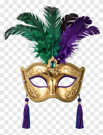 Gold Carnival Mask With Colorful Feathers PNG
