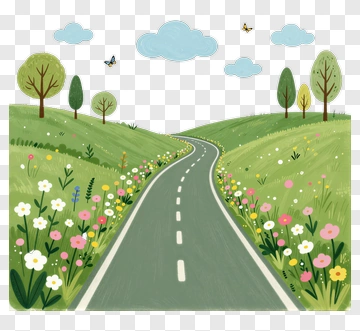 Colorful Road Through A Flowering Meadow PNG
