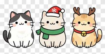Cartoon Cats Wearing Holiday Accessories PNG