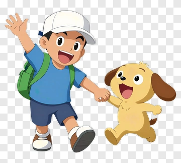 Happy Boy Walking With Dog PNG