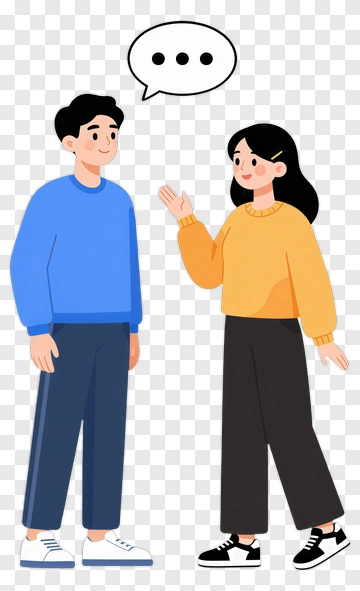 Cartoon Couple Engaging In Conversation PNG