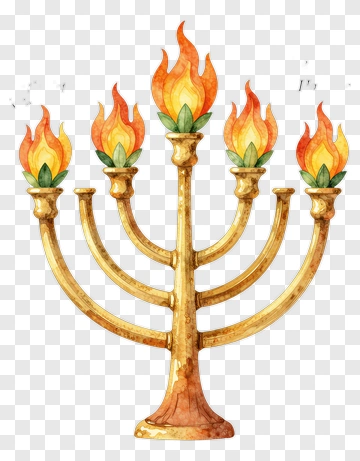 Watercolor Menorah With Colorful Flames PNG