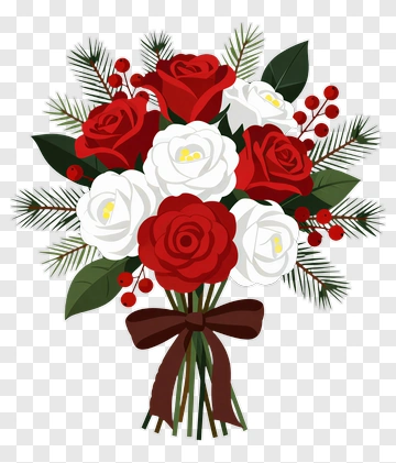 Red And White Rose Bouquet PNG