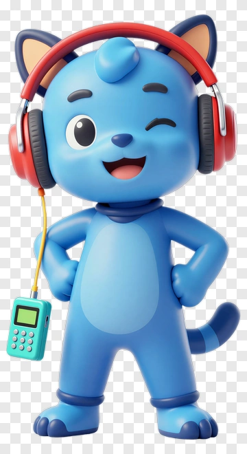 Cartoon Cat Wearing Headphones PNG