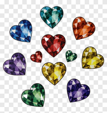 Colorful Heart-Shaped Gems PNG
