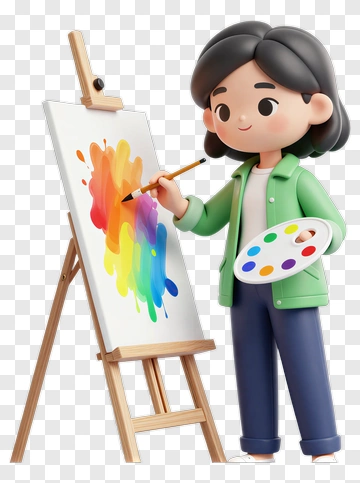 3D Artist Painting A Colorful Canvas PNG