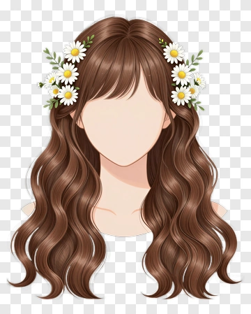 Woman With Brown Wavy Hair And Floral Headband PNG