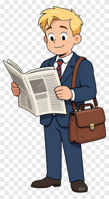 Cartoon Businessman Reading A Newspaper PNG