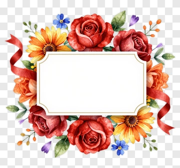 Colorful Floral Frame With Roses And Daisies PNG