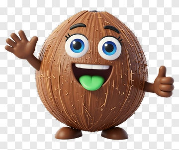 Cartoon Coconut Character Waving PNG