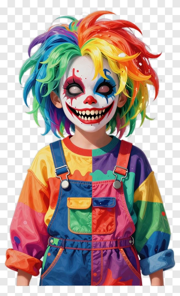 Colorful Clown Child With Rainbow Hair PNG