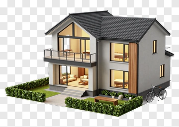 Modern House With Garden And Bicycle PNG