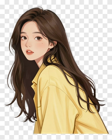 Young Woman With Long Hair Wearing A Yellow Shirt PNG