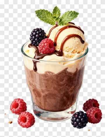 Chocolate Dessert With Ice Cream And Berries PNG