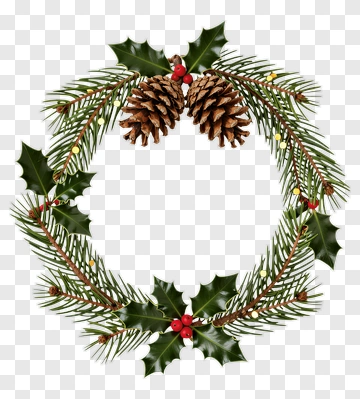 Christmas Wreath With Pine Cones And Holly PNG