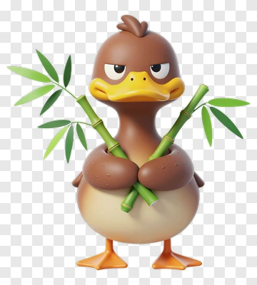 Cartoon Duck Holding Bamboo Sticks PNG