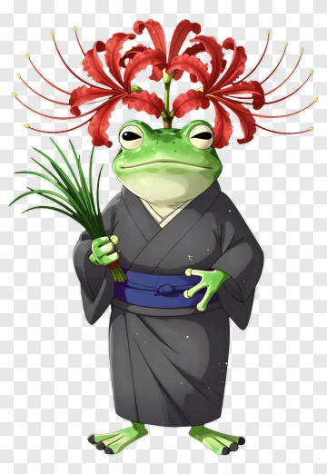 Cartoon Frog Wearing A Kimono With Flowers PNG