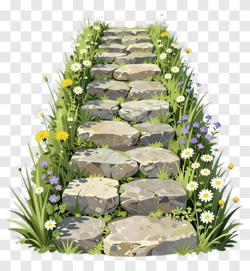 Stone Pathway Through Colorful Flowers PNG