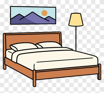 Cartoon Bed With Lamp And Mountain Painting PNG