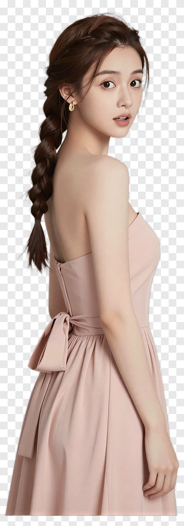 Woman In A Pink Dress With Braided Hair PNG