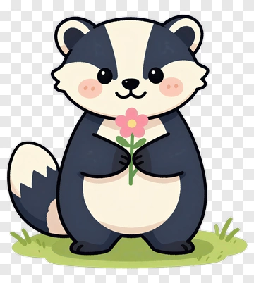Cartoon Badger Holding A Flower PNG