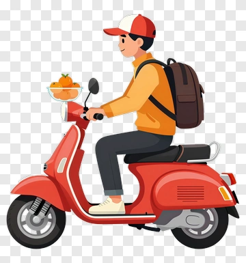 Delivery Person Riding A Scooter With Oranges PNG