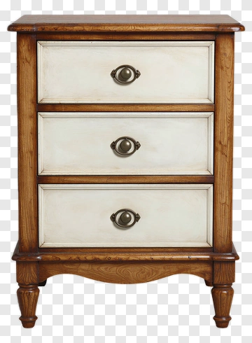 Wooden Nightstand With Three Drawers PNG