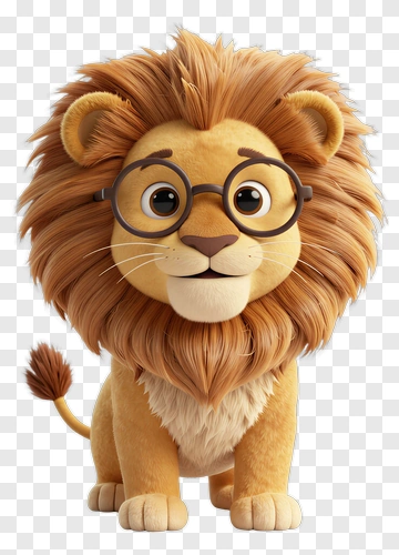Cartoon Lion Wearing Glasses PNG