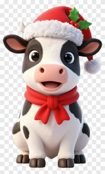 Cartoon Cow Wearing A Christmas Hat PNG