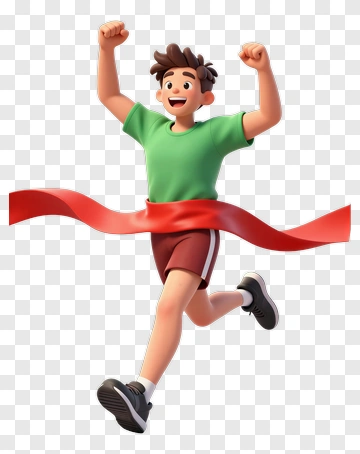 Cartoon Boy Crossing The Finish Line PNG