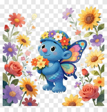 Cartoon Fairy Holding Flowers PNG