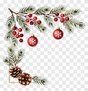 Christmas Pine Branch With Ornaments And Pinecones PNG