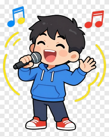 Cartoon Boy Singing With Microphone PNG