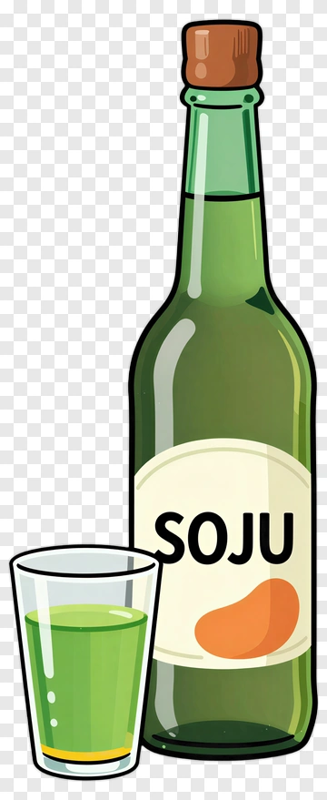 Soju Bottle And Glass PNG