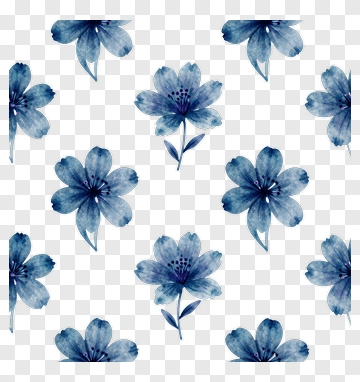 Watercolor Blue Flower Pattern PNG