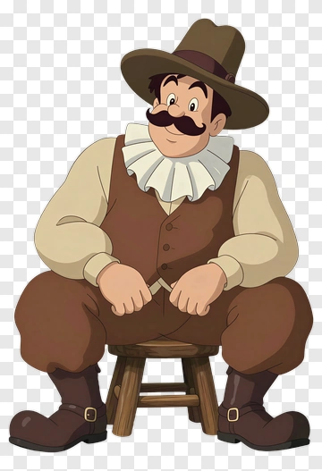 Cartoon Man Sitting On A Stool PNG