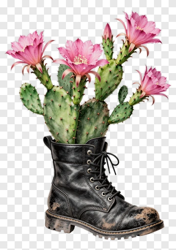Cactus In A Black Boot PNG