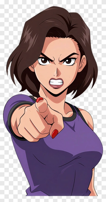 Cartoon Woman Pointing And Looking Serious PNG