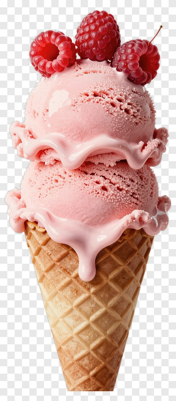 Pink Ice Cream Cone With Raspberries PNG