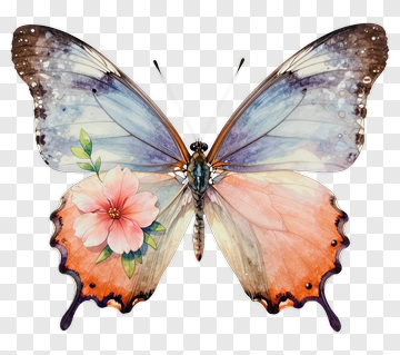 Colorful Butterfly With Floral Design PNG