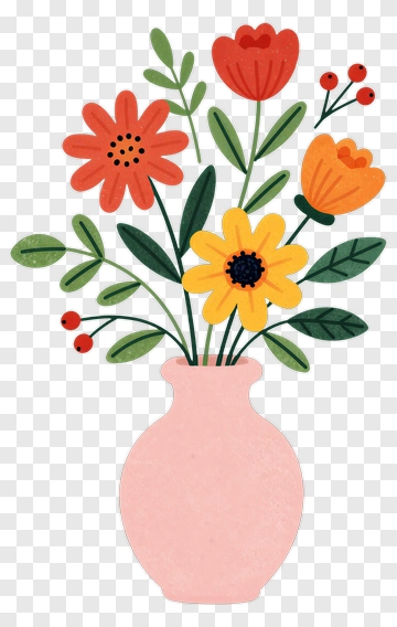 Colorful Flower Bouquet In A Pink Vase PNG