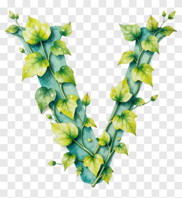 V Letter Covered In Green Ivy Leaves PNG