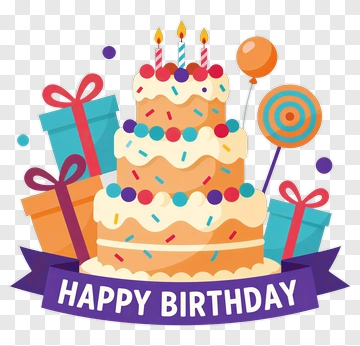 Birthday Cake With Gifts And Balloons PNG
