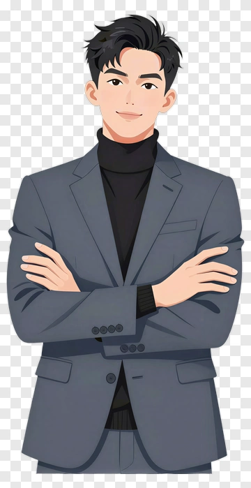 Cartoon Businessman Standing Confidently PNG