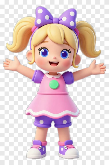 Cartoon Girl With Pigtails And Polka Dot Bow PNG