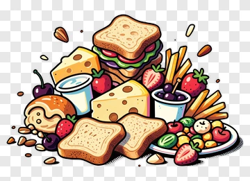 Colorful Food Arrangement With Sandwiches And Fruits PNG