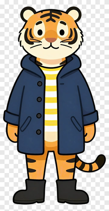 Cartoon Tiger In A Blue Coat And Striped Shirt PNG