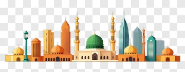 Colorful City Skyline With Mosques And Skyscrapers PNG