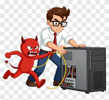 Cartoon Technician Interacting With A Red Devil PNG
