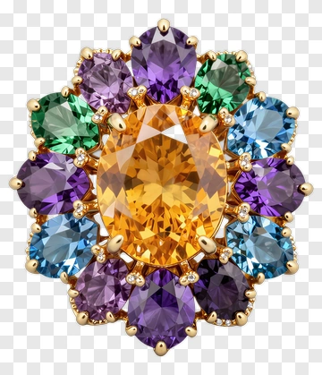 Colorful Gemstone Brooch With Golden Setting PNG